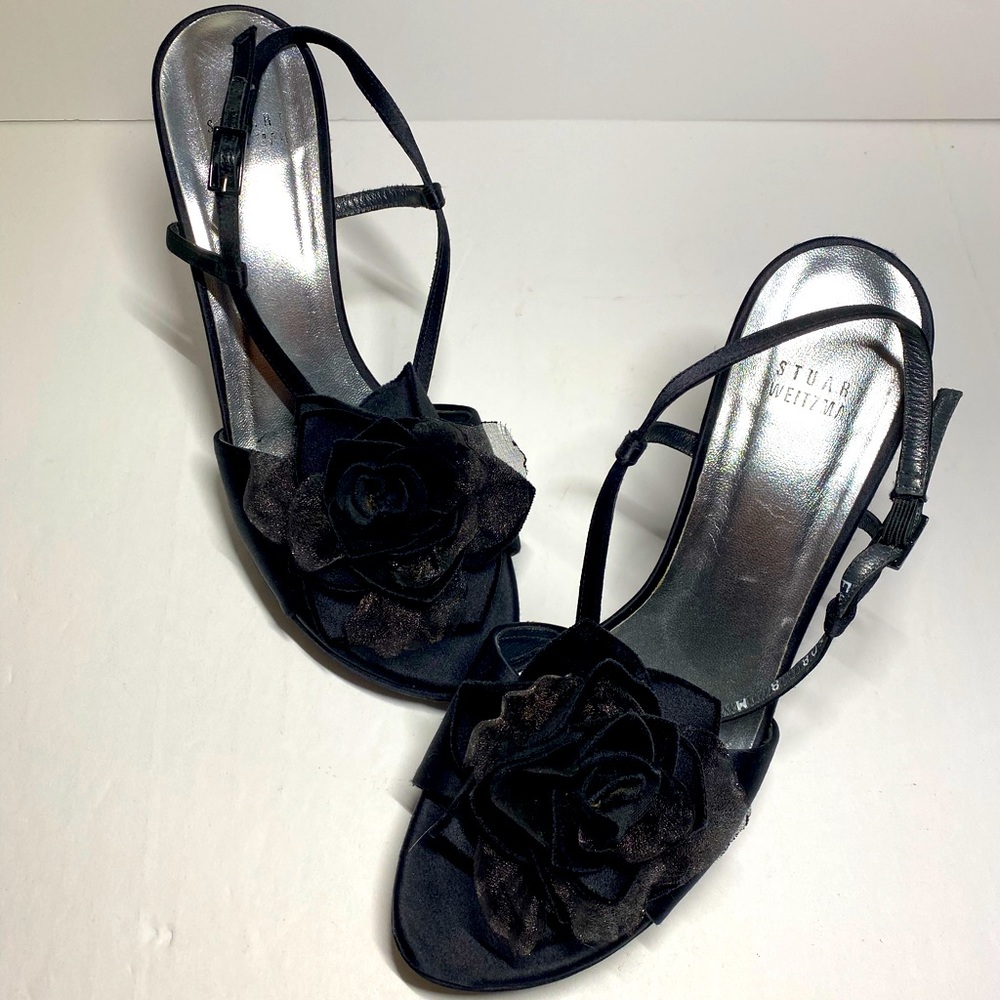 Stuart Weitzman black satin sandals 8M